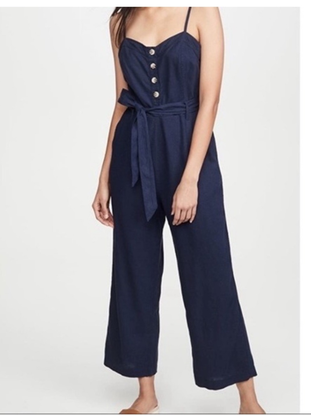 Rails Harper Navy Jumpsuit Wide Leg Cropped Linen Casual Chic Boho Layering Look